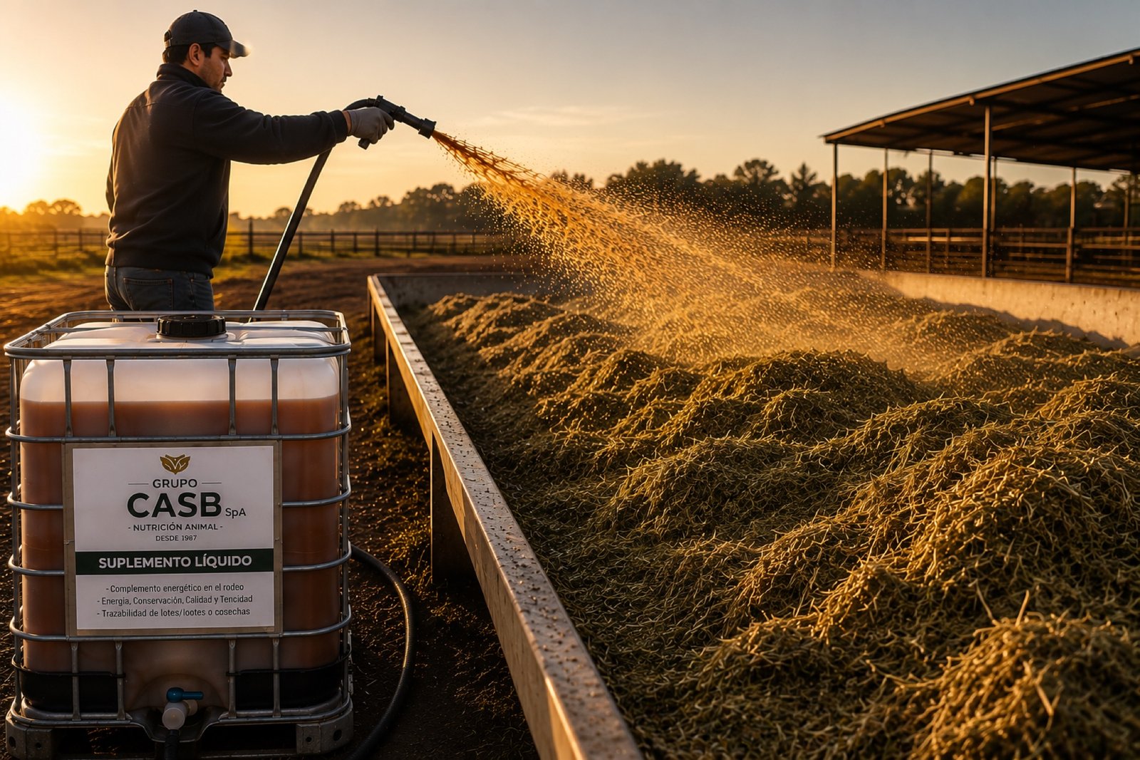 Aplicación de suplemento líquido CASB sobre silaje en el campo
