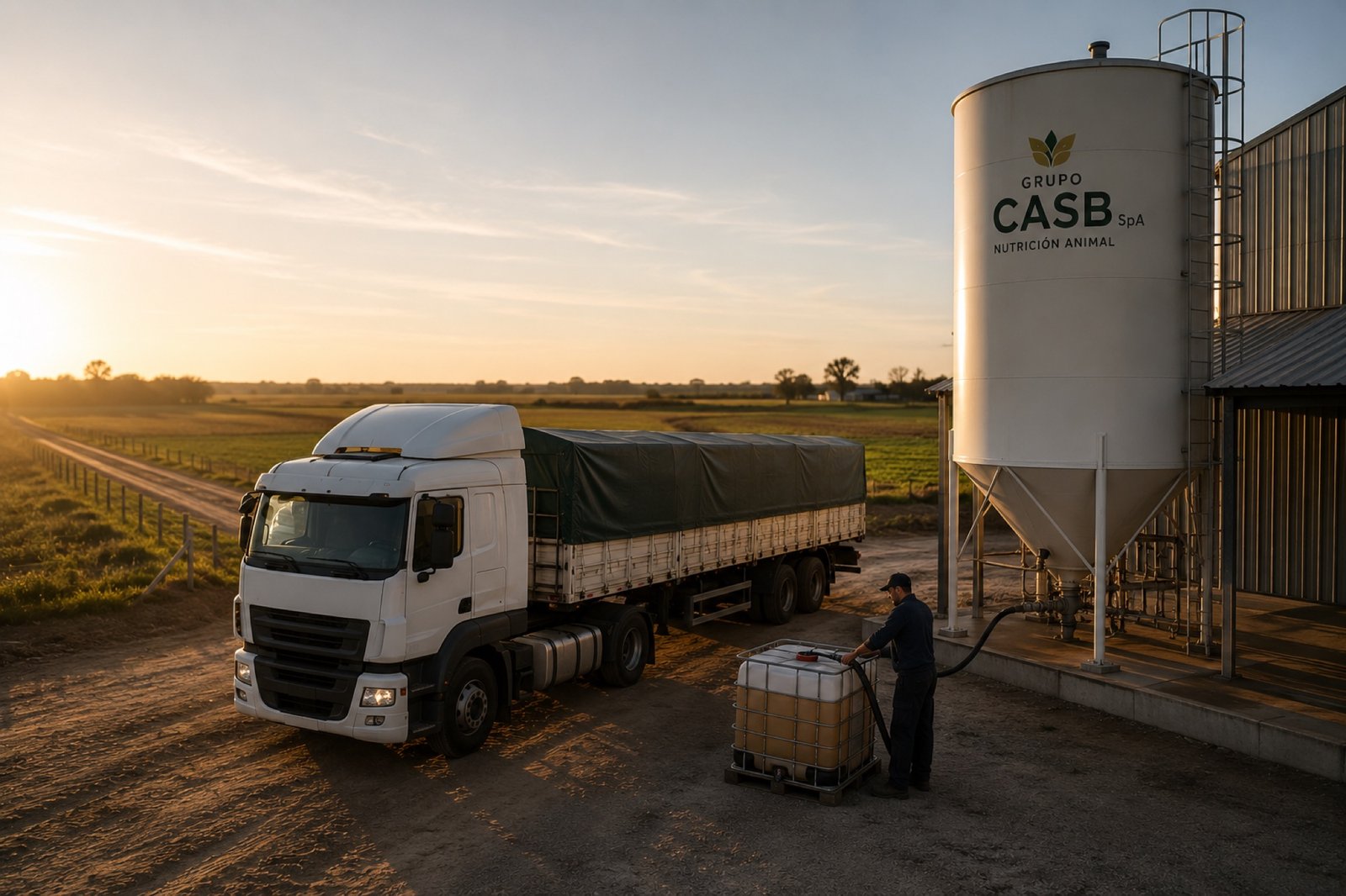 Camión y silo con marca Grupo CASB — carga y despacho